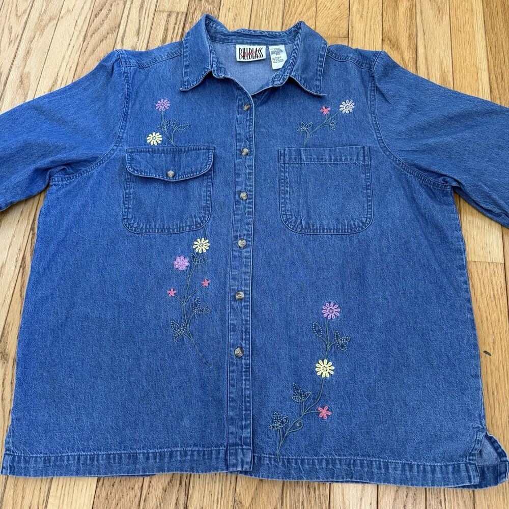 Vintage Y2K Bill Blass Women’s Top Plus Size 20W Shirt Floral Embroidered